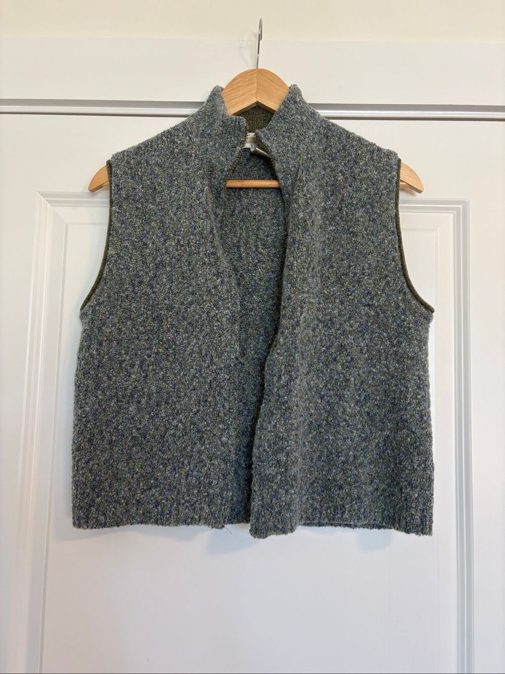 Sigrid Olsen Textured Bouclé Open Front Sweater Vest Olive Green Blue Size Small - Picture 2 of 5